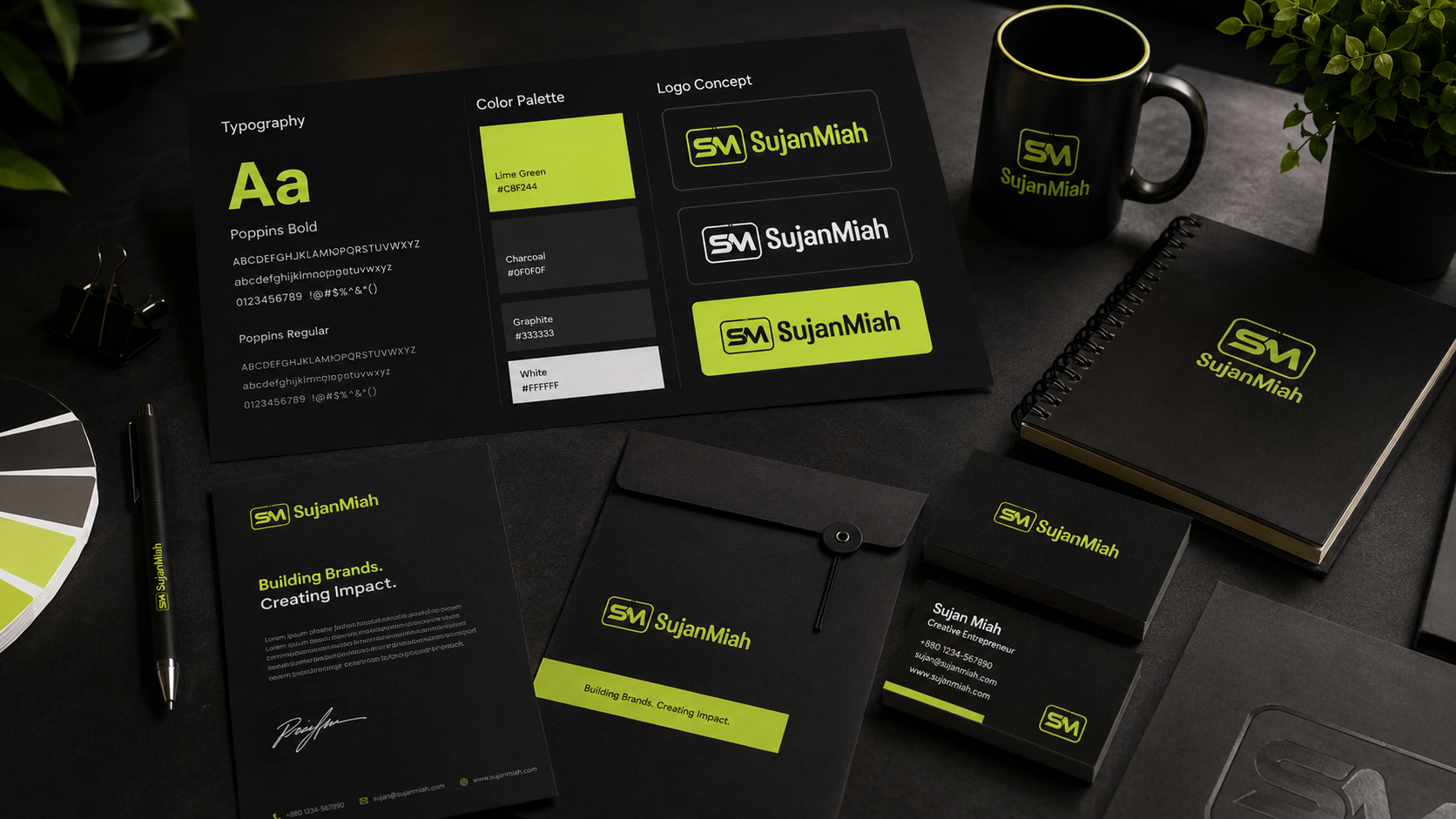 Creative color palette and typography branding concept